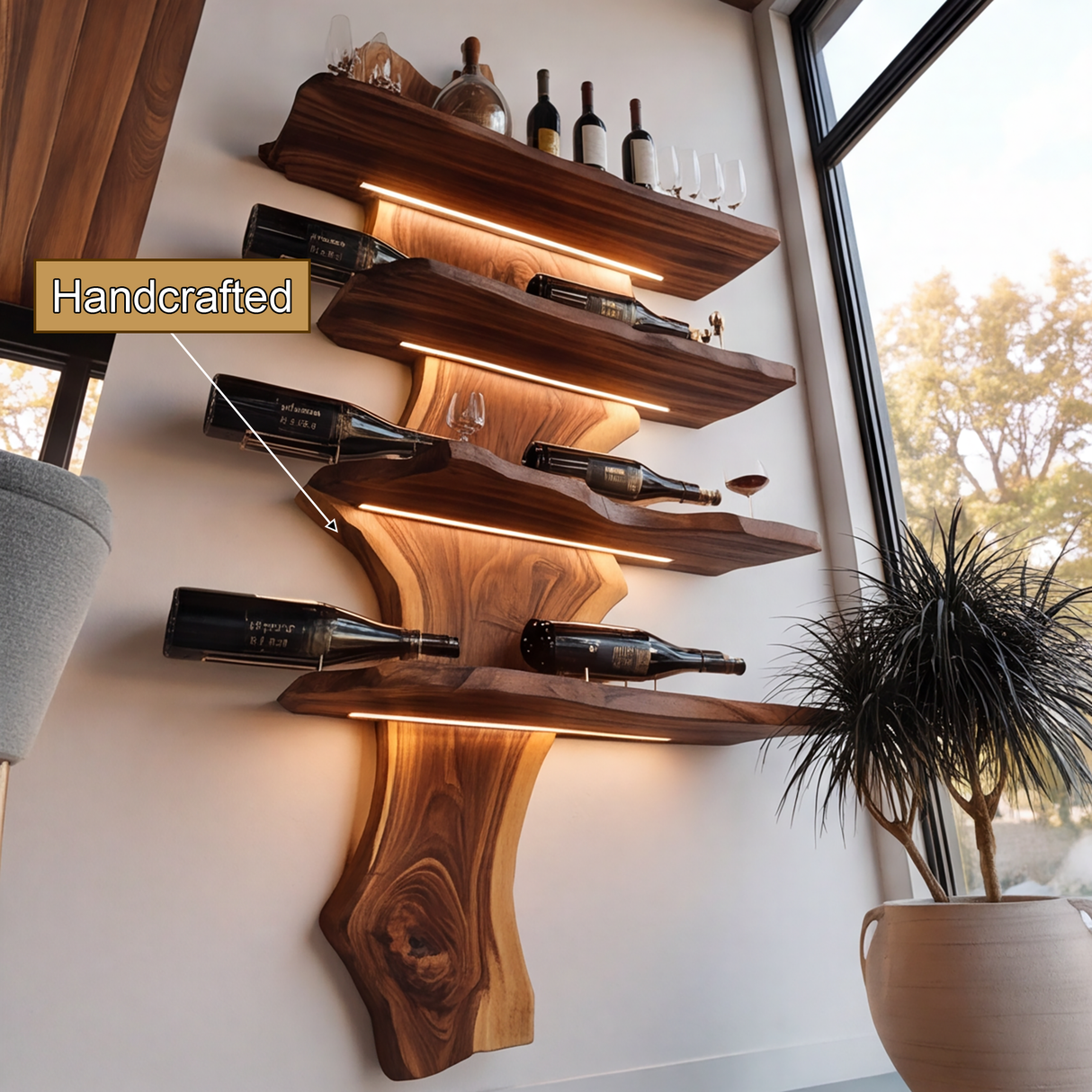 Aurevik Live Edge Solid Wood Floating Wine Shelf SPA290525