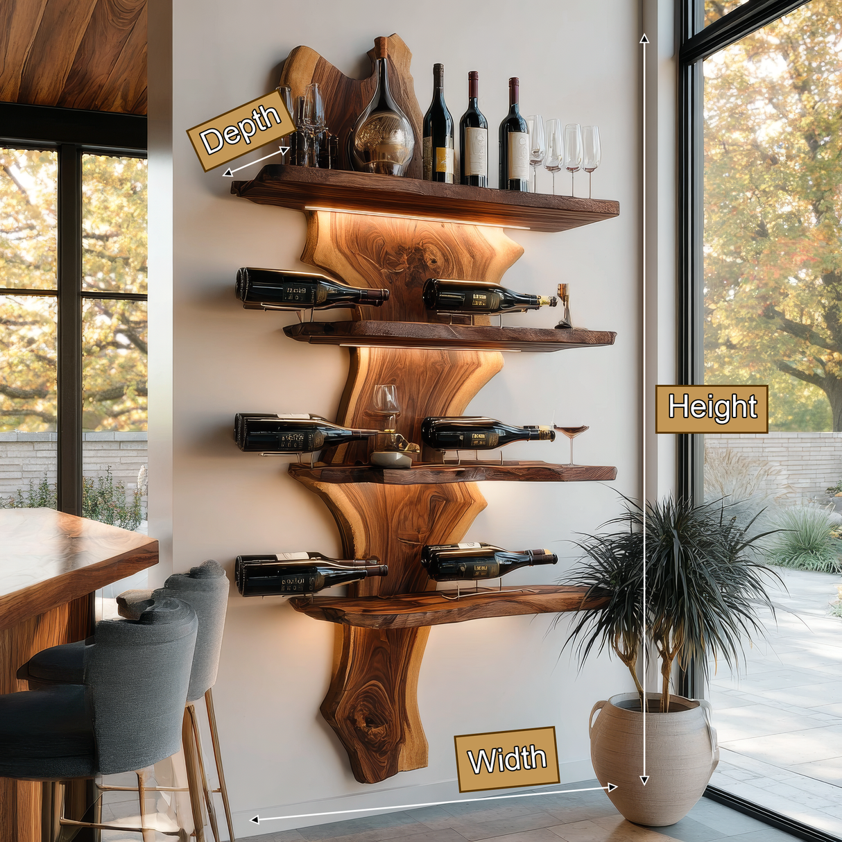 Aurevik Live Edge Solid Wood Floating Wine Shelf SPA290525