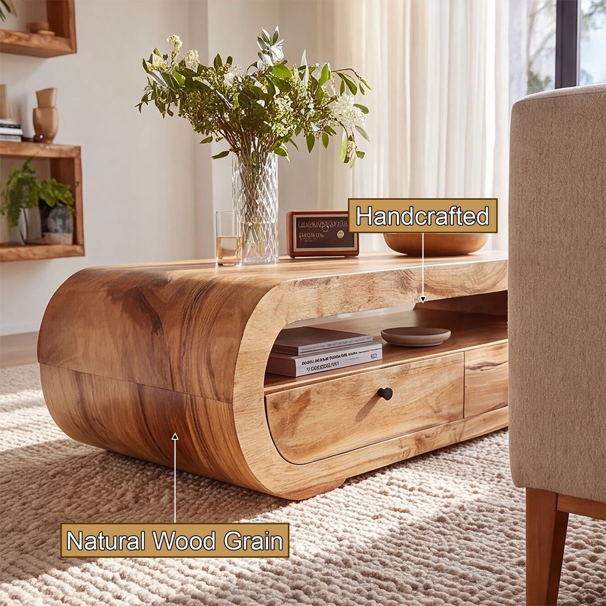 Aurevon Sculpted Solid Wood Coffee Table