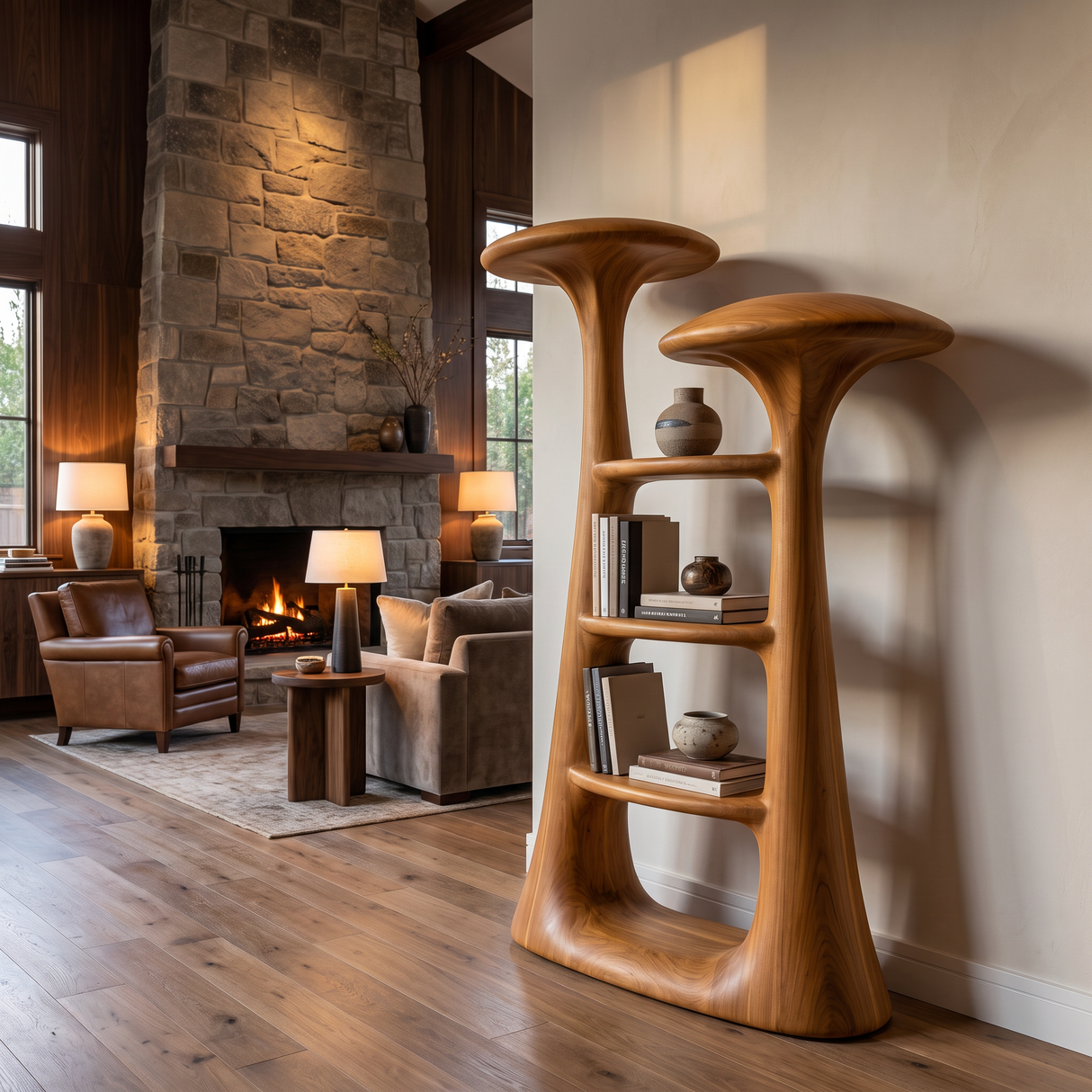 Aurevon Sculpted Solid Wood Mushroom Bookshelf