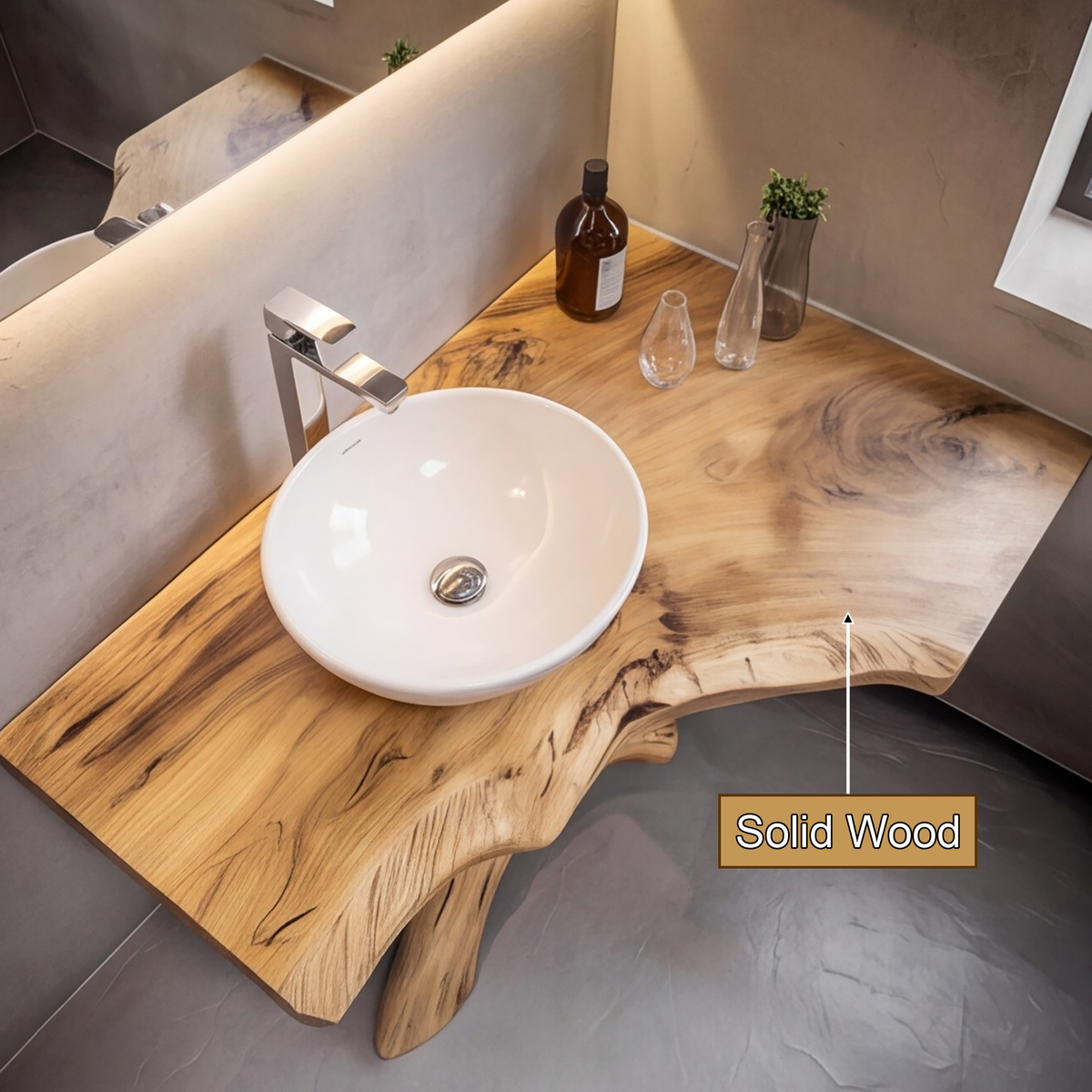 Branchflow Solid Wood Corner Bathroom Vanity - Timberustic Corner Bathroom Vanity