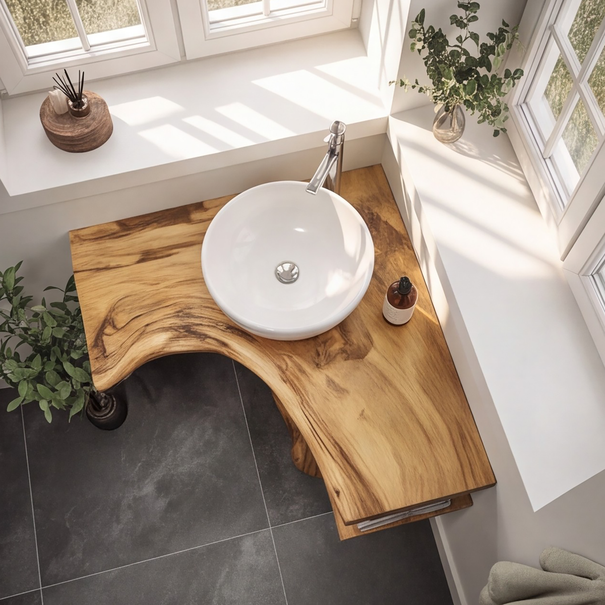 Branchform Solid Wood Corner Bathroom Vanity - Timberustic Corner Bathroom Vanity