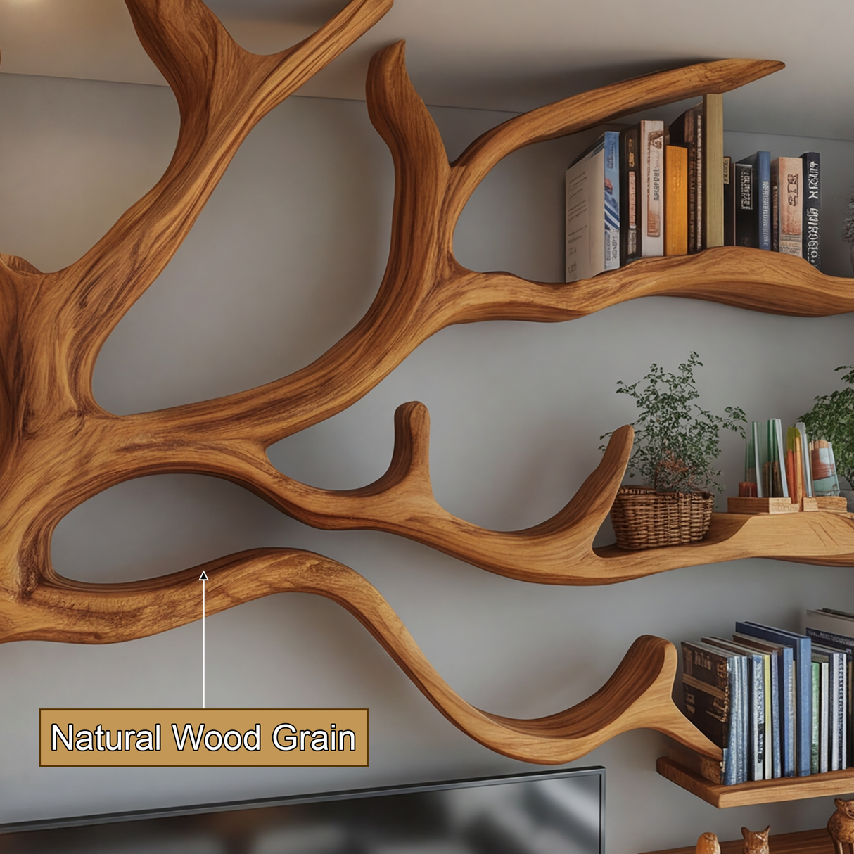 Branwyck Handcrafted Solid Wood Tree TV Console SPA598568 - Timberustic TV Console with Tree Shelf