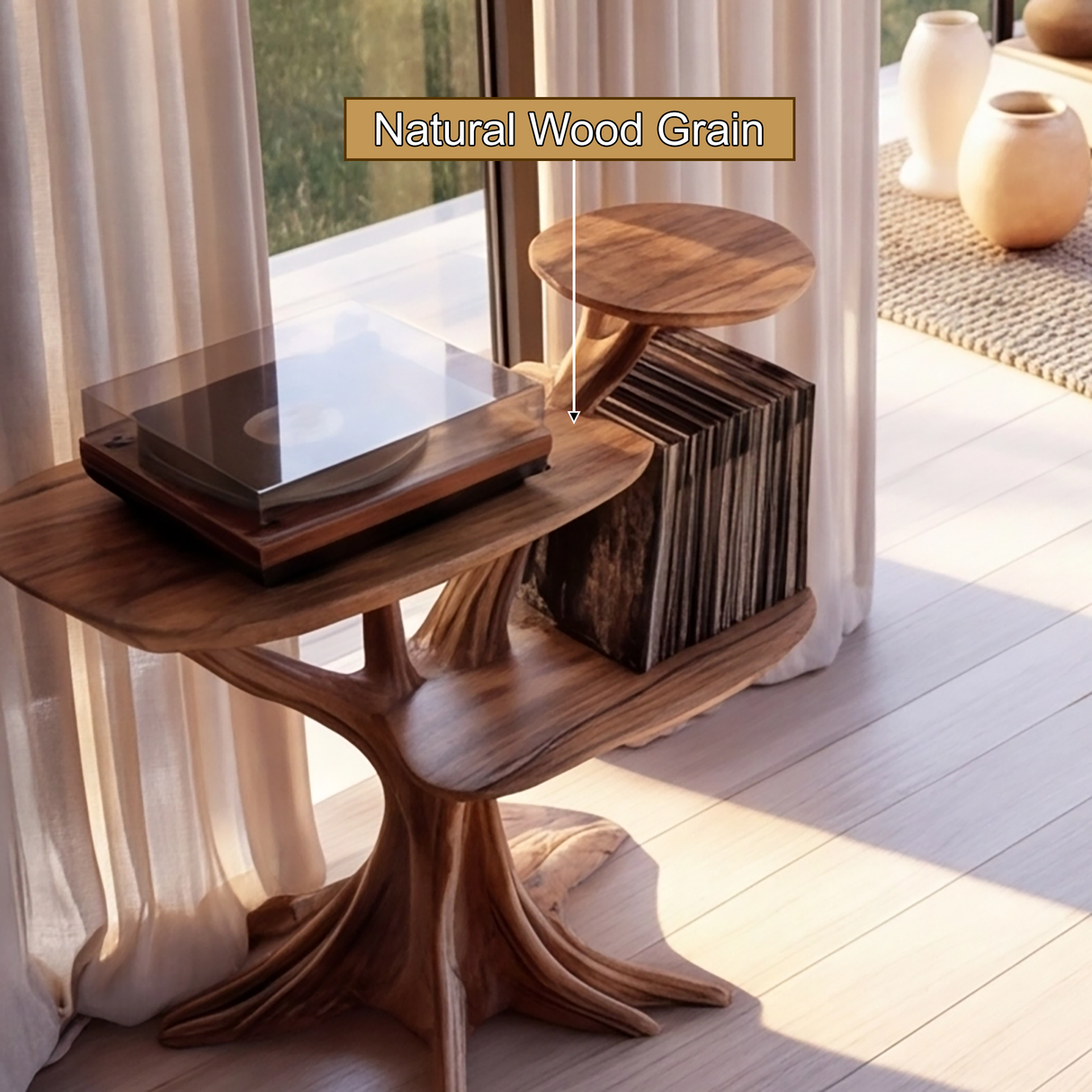 Bravora Sculpted Solid Wood Record Player Stand SPA893646 - Timberustic Record Player Stand With Storage