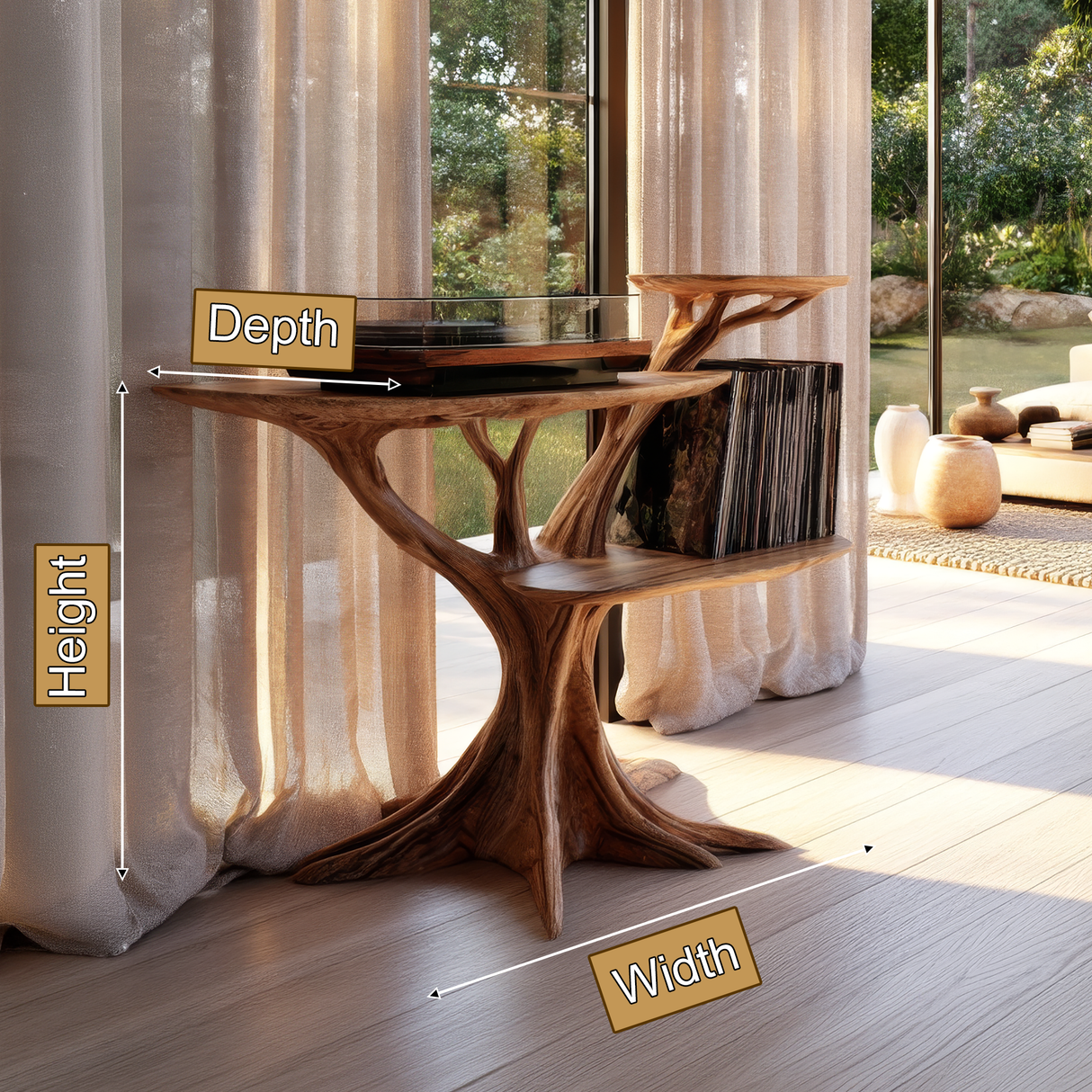 Bravora Sculpted Solid Wood Record Player Stand SPA893646 - Timberustic Record Player Stand With Storage