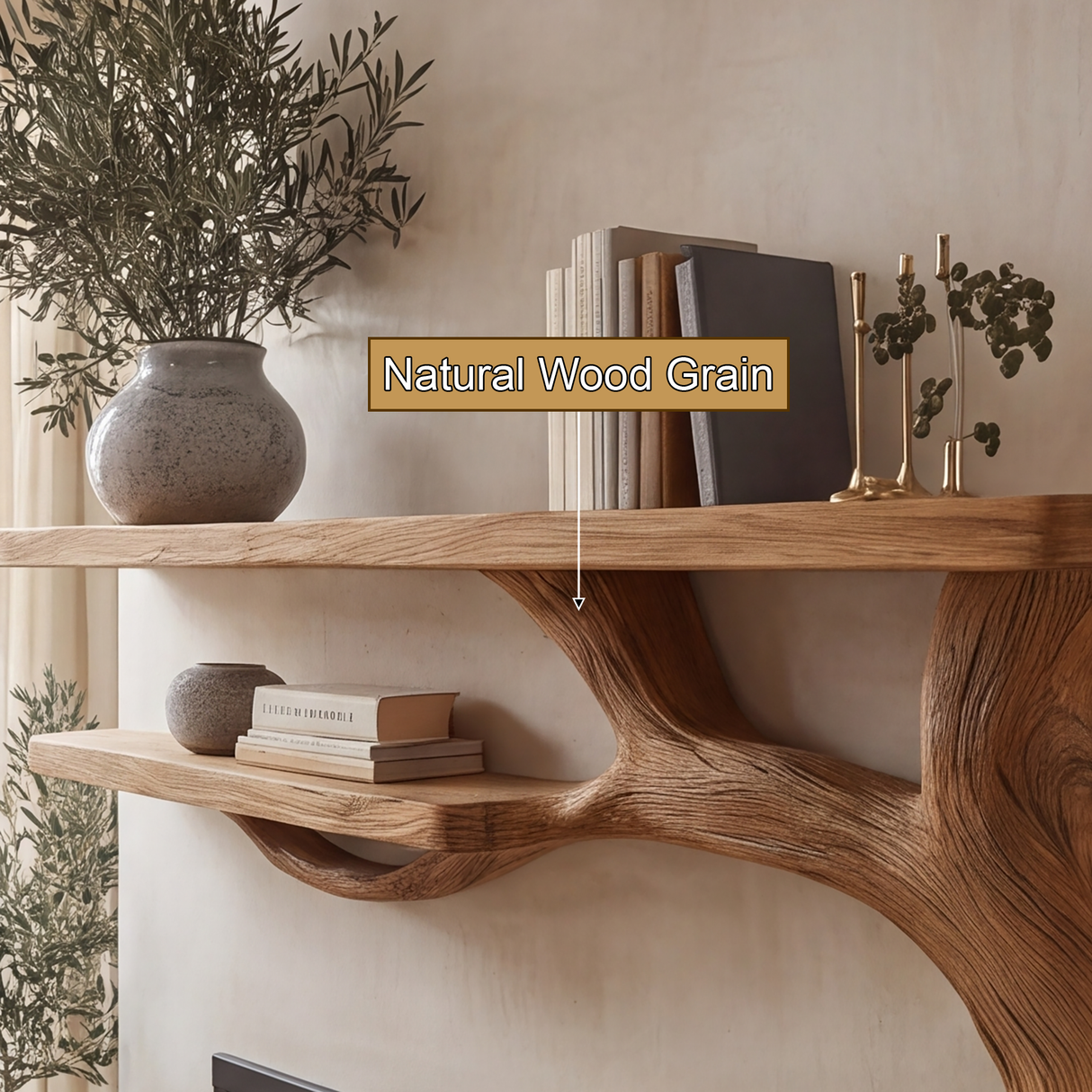 Briarhollow Sculpted Solid Wood Tree-Shaped Fireplace Mantel with Display Shelves - Timberustic Tree-Shaped Fireplace Mantel with Display Shelves