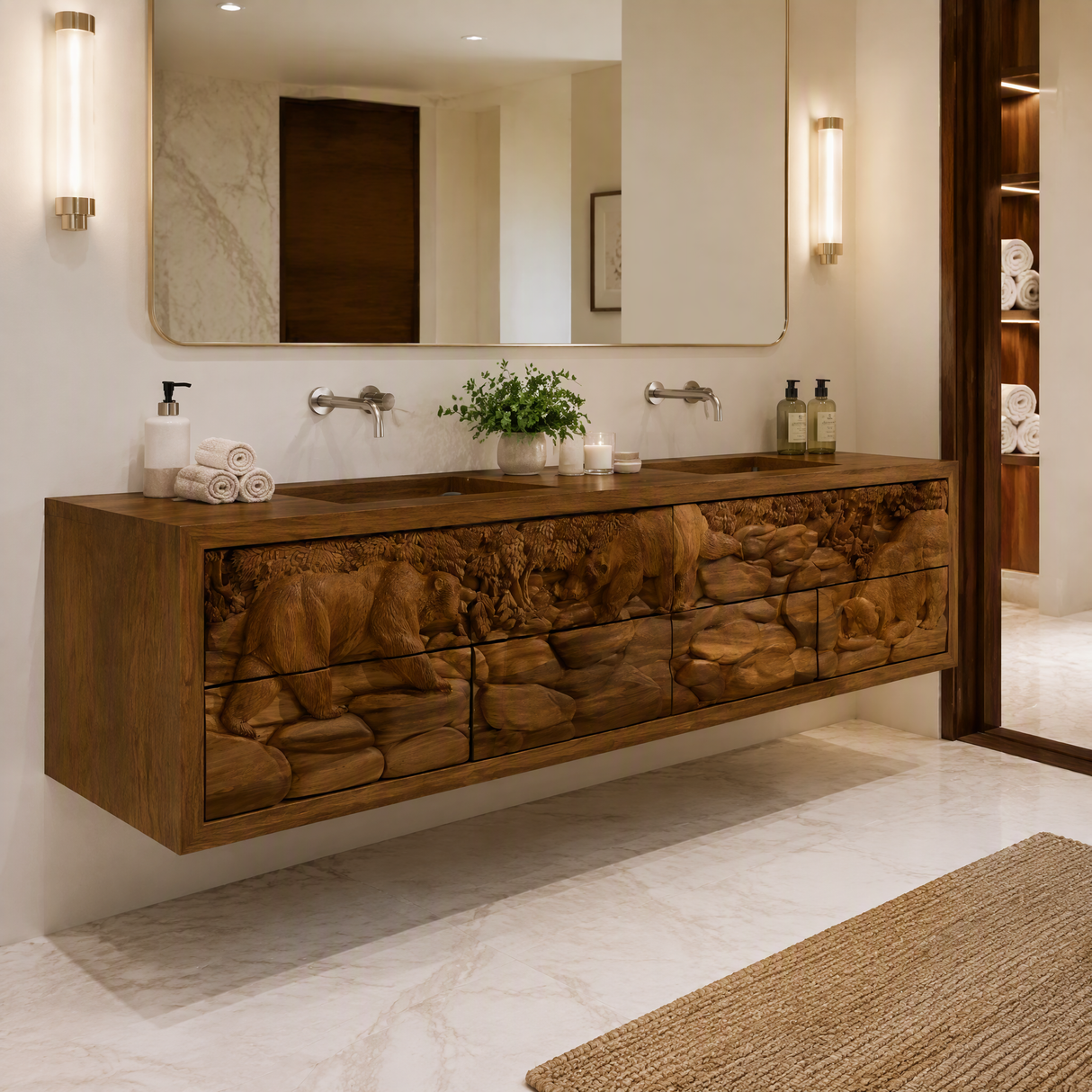 Brumora Handcrafted Solid Wood Floating Bathroom Vanity with Integrated Sink and Drawers