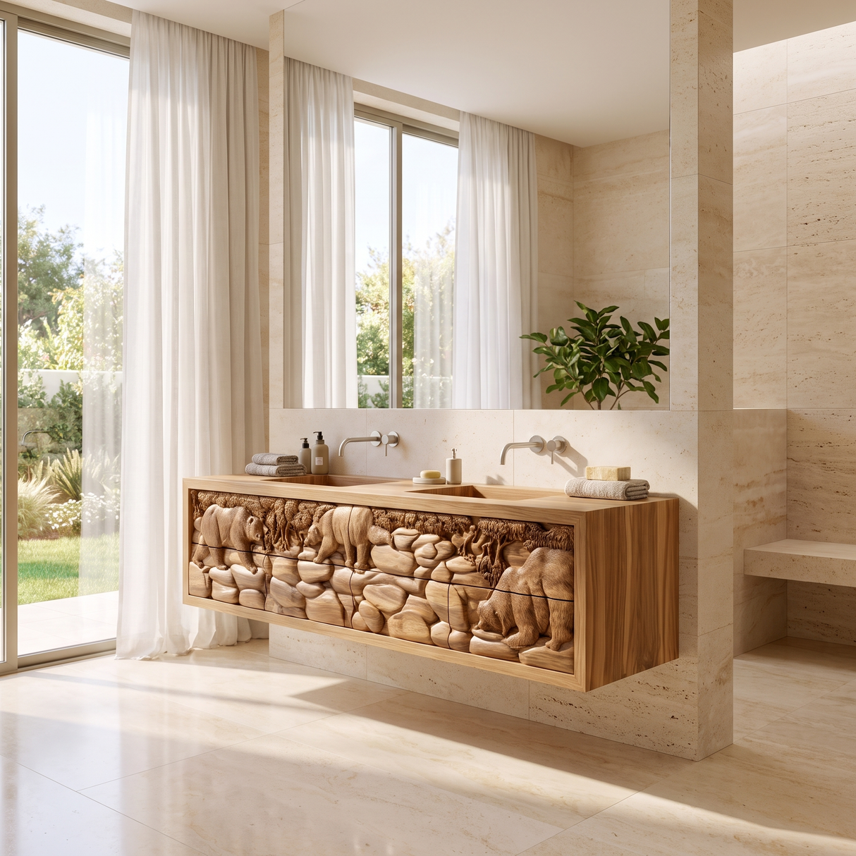 Brumora Handcrafted Solid Wood Floating Bathroom Vanity with Integrated Sink and Drawers