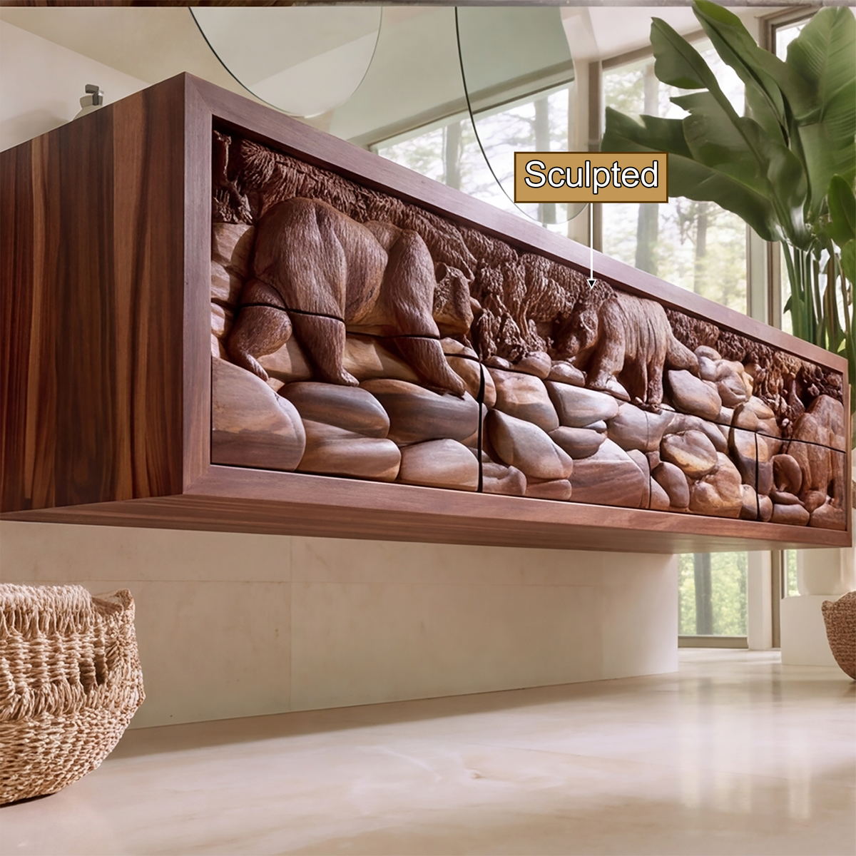 Brumora Handcrafted Solid Wood Floating Bathroom Vanity with Integrated Sink and Drawers