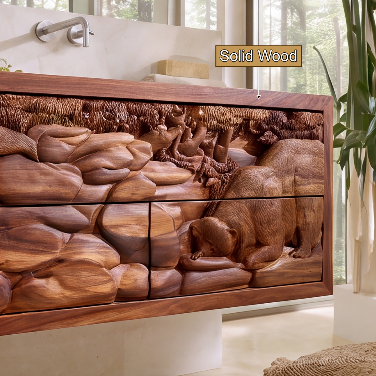 Brumora Handcrafted Solid Wood Floating Bathroom Vanity with Integrated Sink and Drawers