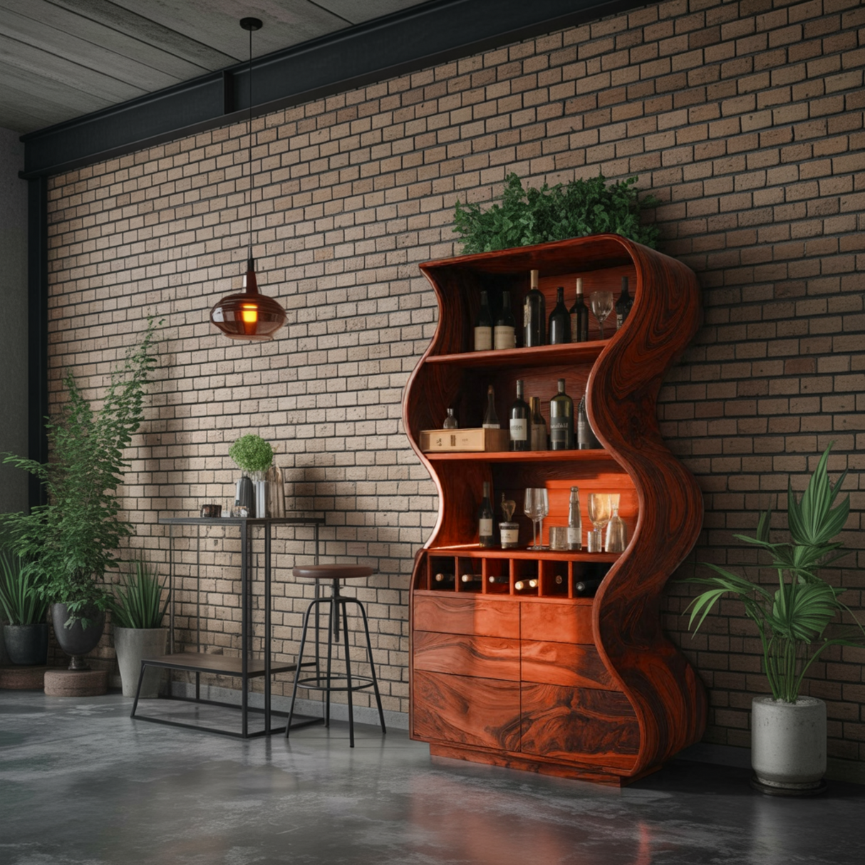 Doublewave Sculpted Solid Wood Bar Cabinet - Timberustic Bar Cabinet
