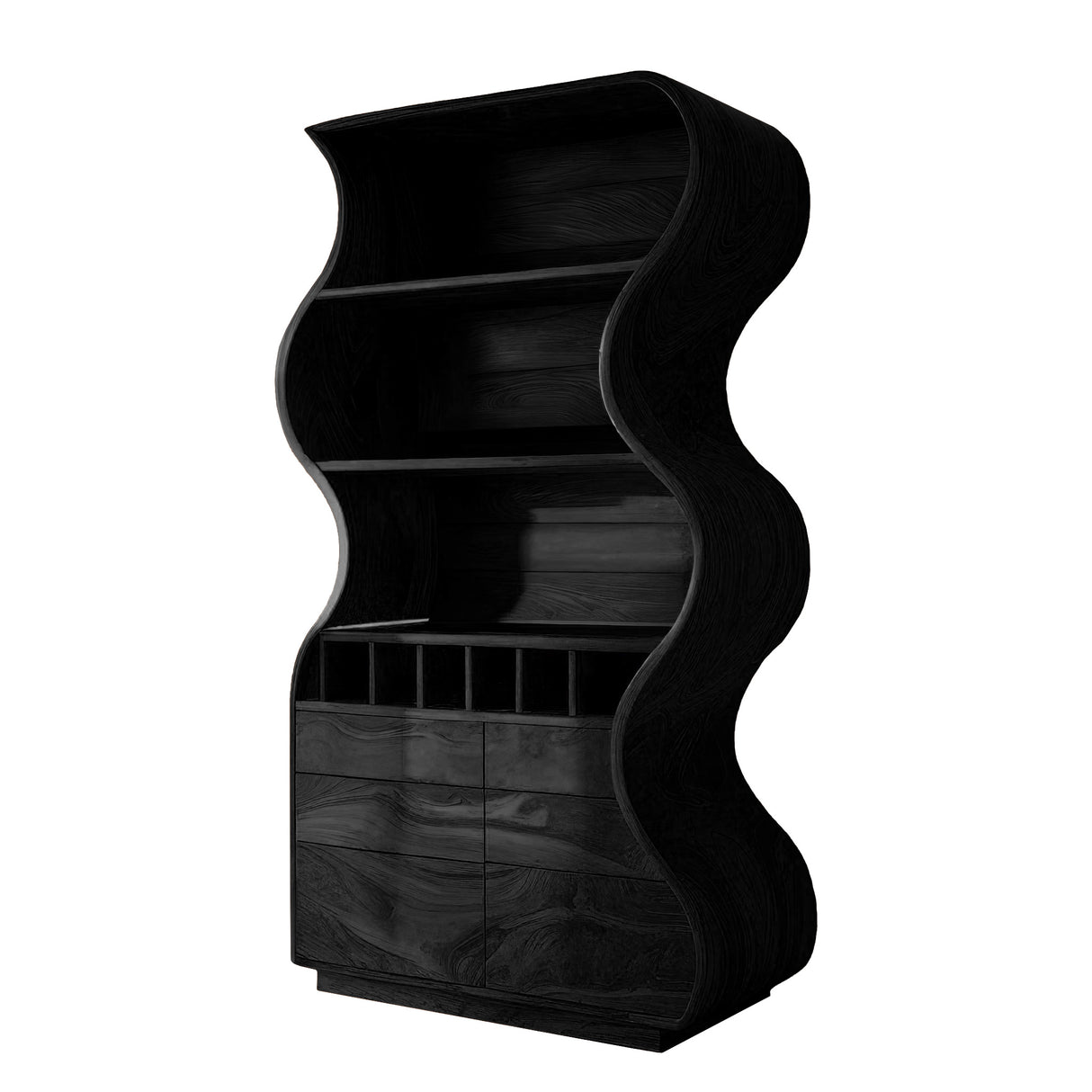 Doublewave Sculpted Solid Wood Bar Cabinet Black - Timberustic Bar Cabinet