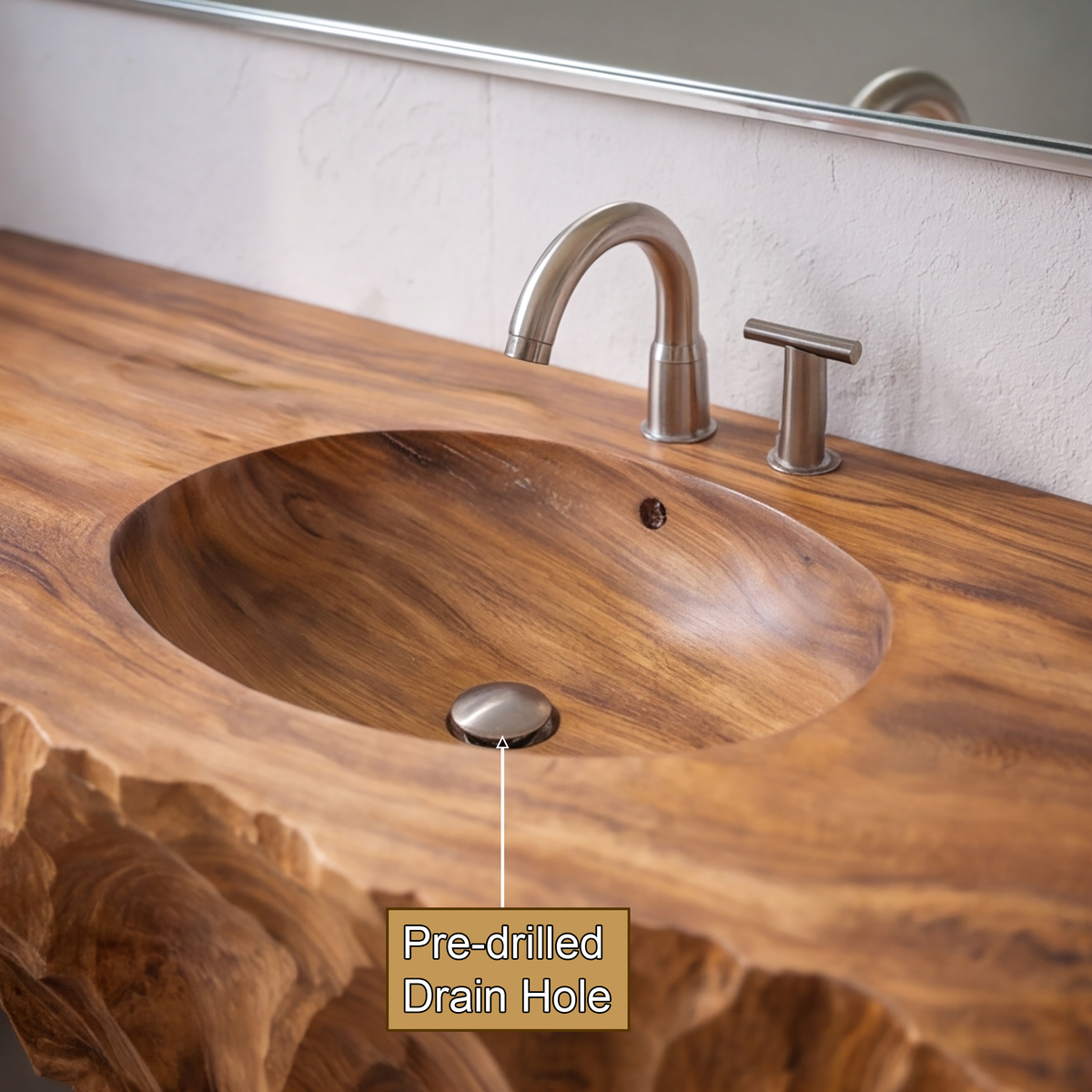 Dravik Hand-Carved Solid Wood Floating Bathroom Vanity with Integrated Sink - Timberustic Floating Bathroom Vanity with Integrated Sink