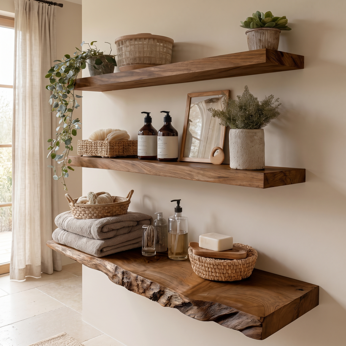 Driftedge Live Edge Solid Wood Floating Shelf