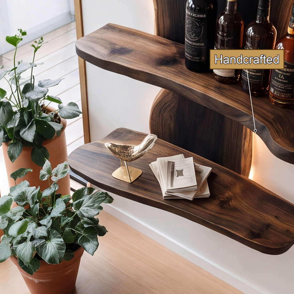 Elaric Live Edge Solid Wood Floating Wine Shelf SPA297574