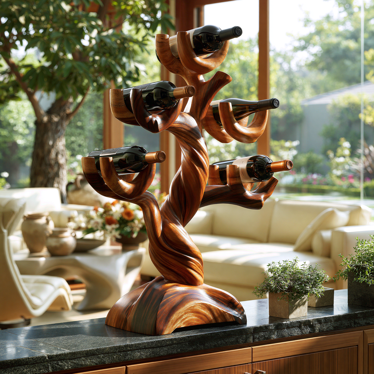 Elaroak Sculpted Solid Wood Wine Rack