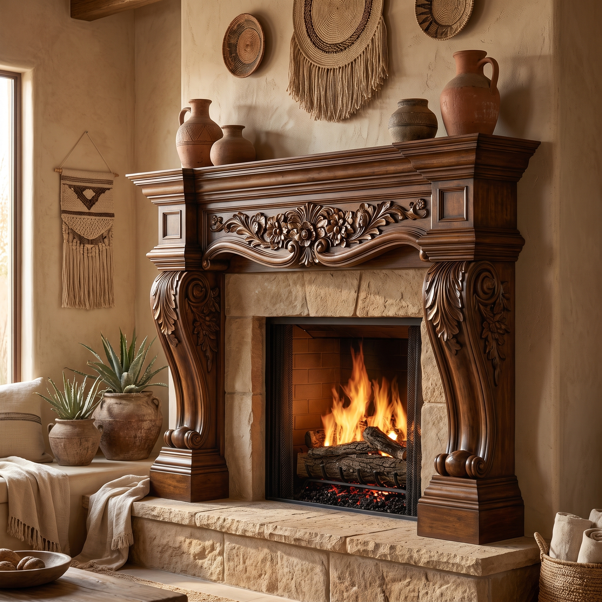 Elaroque Handcrafted Solid Wood Fireplace Mantel Surround