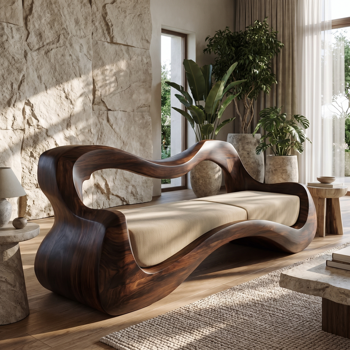 Elarwyn Handcrafted Sculpted Solid Wood Sofa - Timberustic Sofa