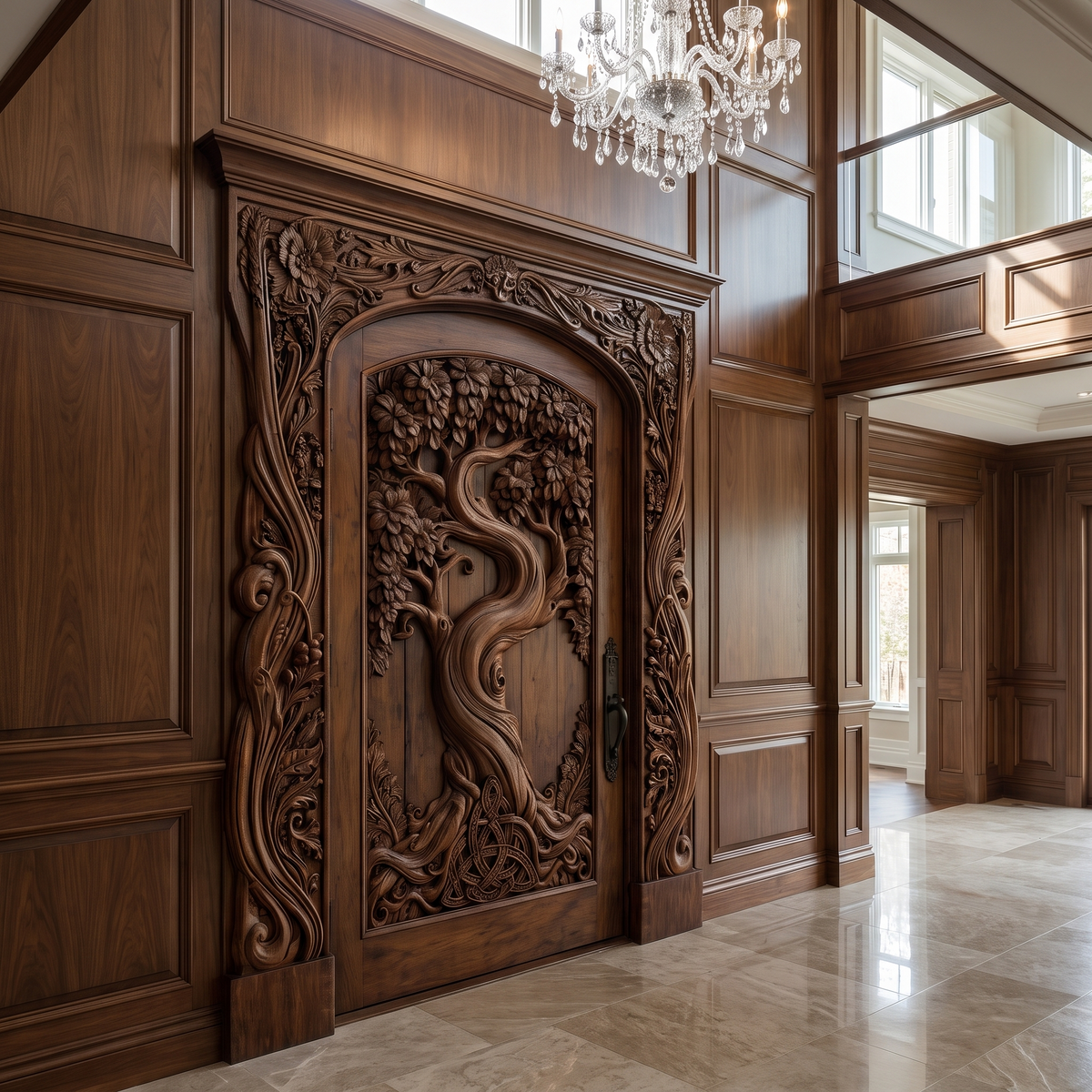 Elarwyn Sculpted Solid Wood Single Door Dark Walnut - Timberustic Door