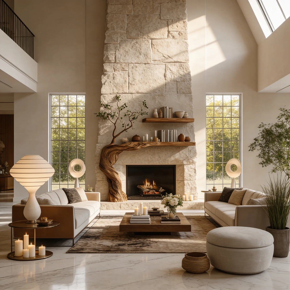 Eldervine Sculpted Solid Wood Tree-Shaped Fireplace Mantel with Display Shelves - Timberustic Tree-Shaped Fireplace Mantel with Display Shelves