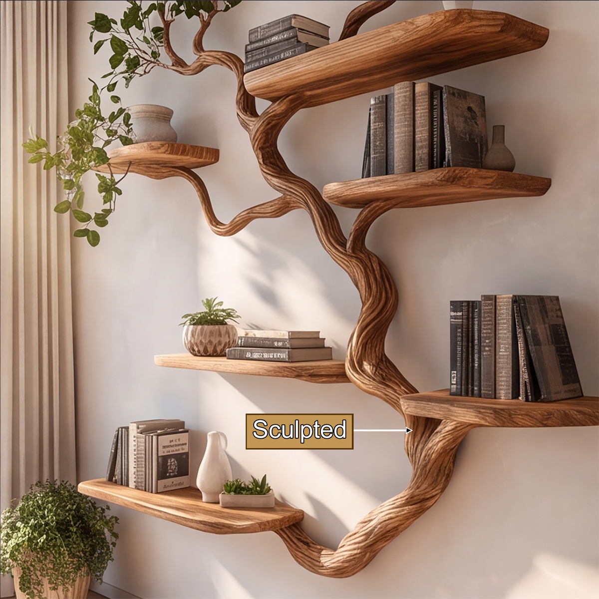 Eldrion Handcrafted Solid Wood Floating Tree Bookshelf - Timberustic Floating Tree Bookshelf