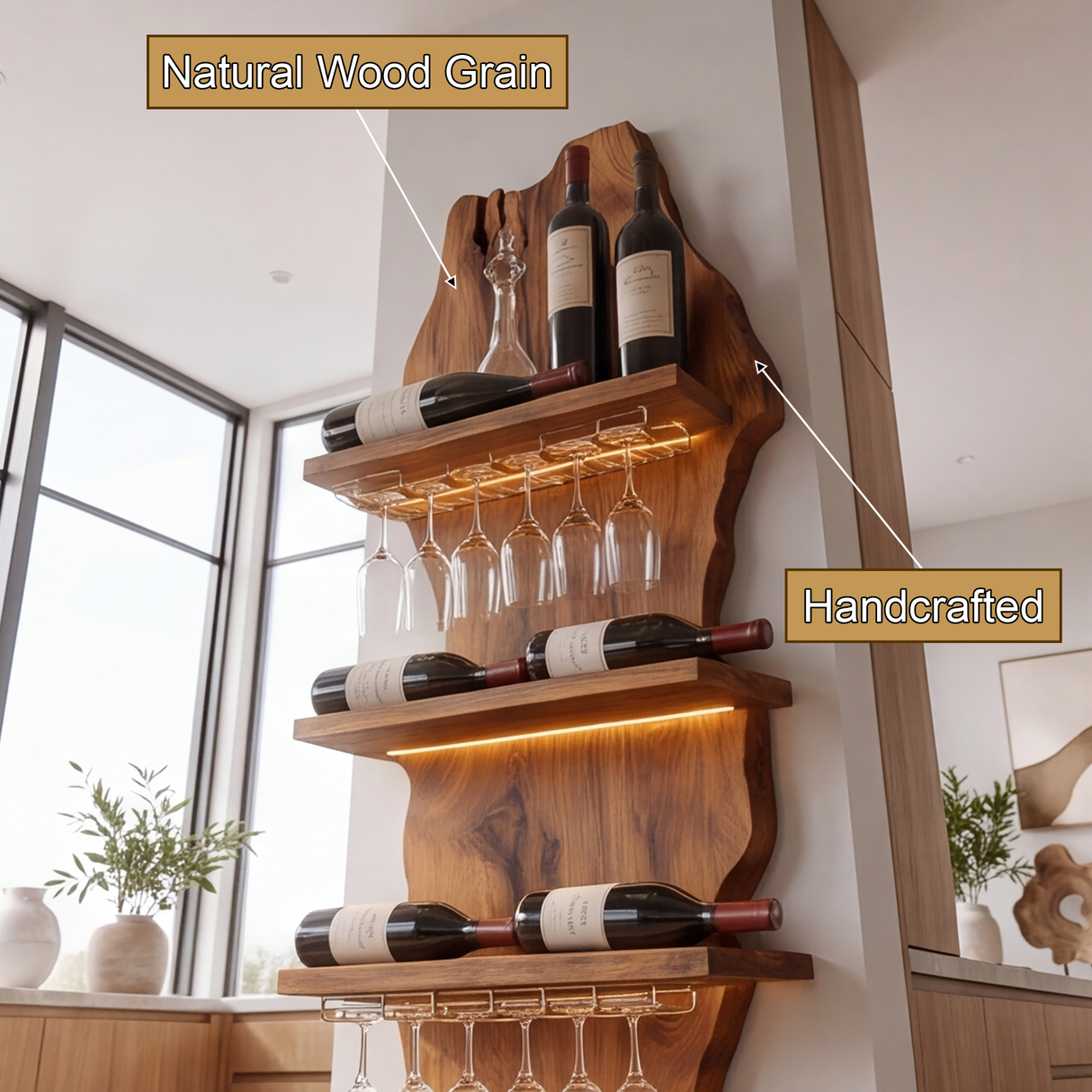 Eldrion Live Edge Solid Wood Floating Wine Shelf SPA295678