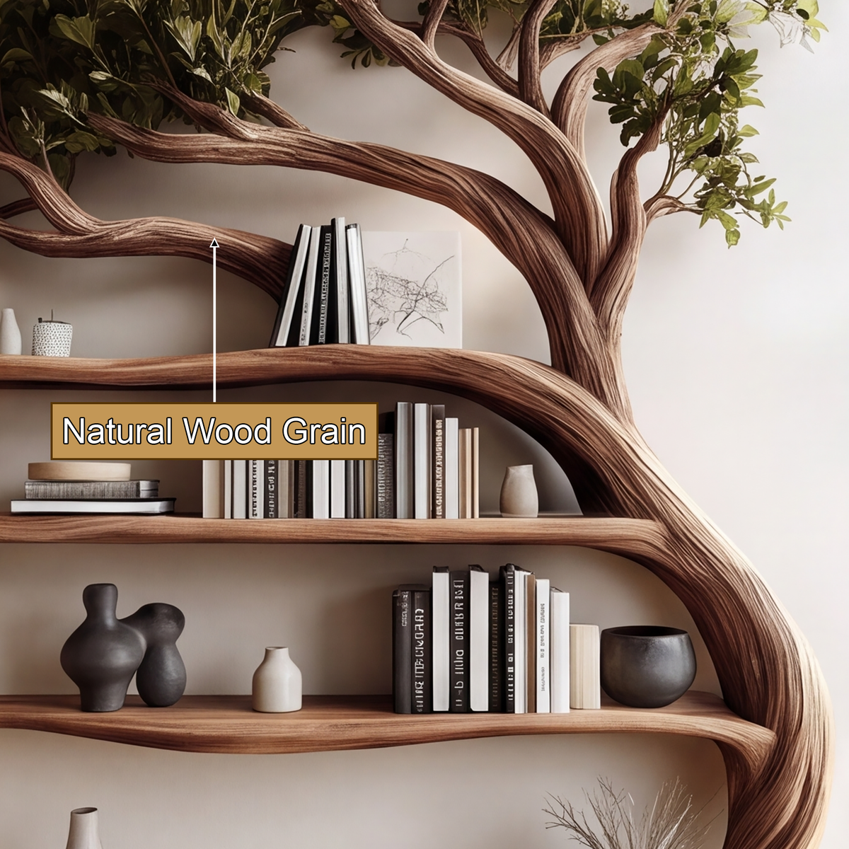 Evermere Handcrafted Solid Wood Tree Bookshelf with Drawers - Timberustic Tree Bookshelf with Drawers