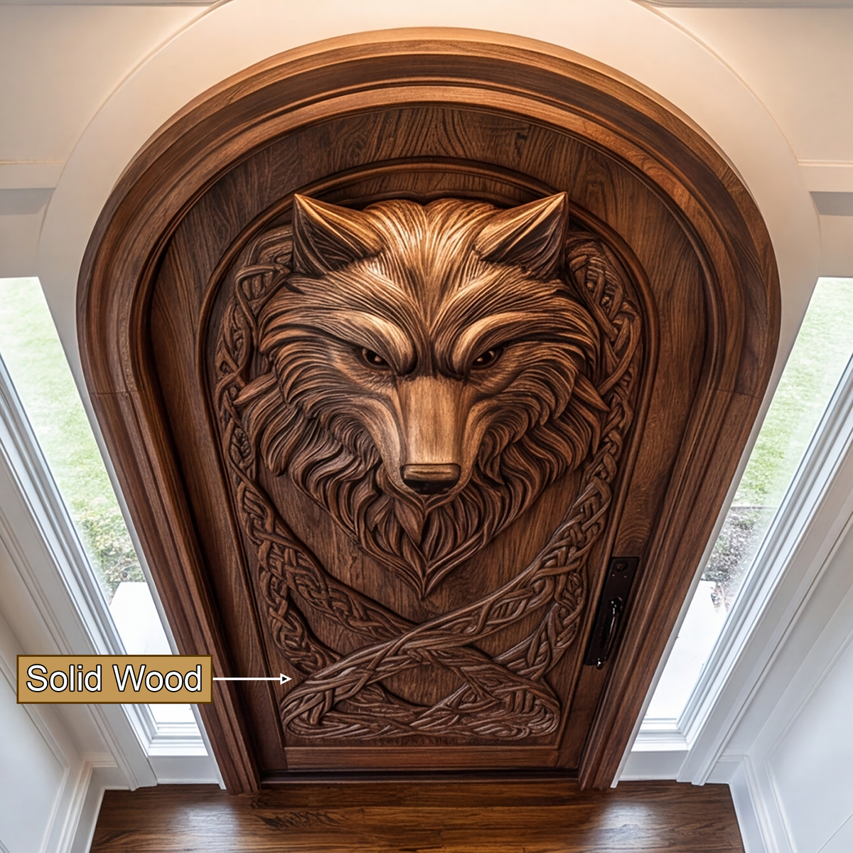 Fenrira Handcrafted Solid Wood Wolf Single Door - Timberustic Door