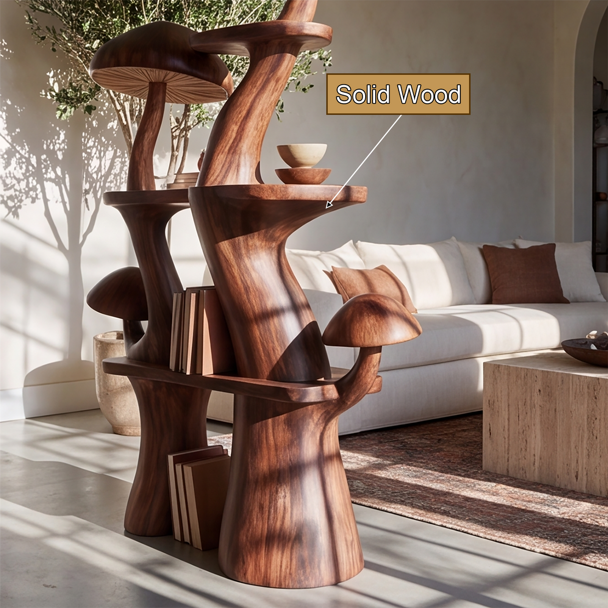 Fungrove Sculpted Solid Wood Mushroom Bookshelf