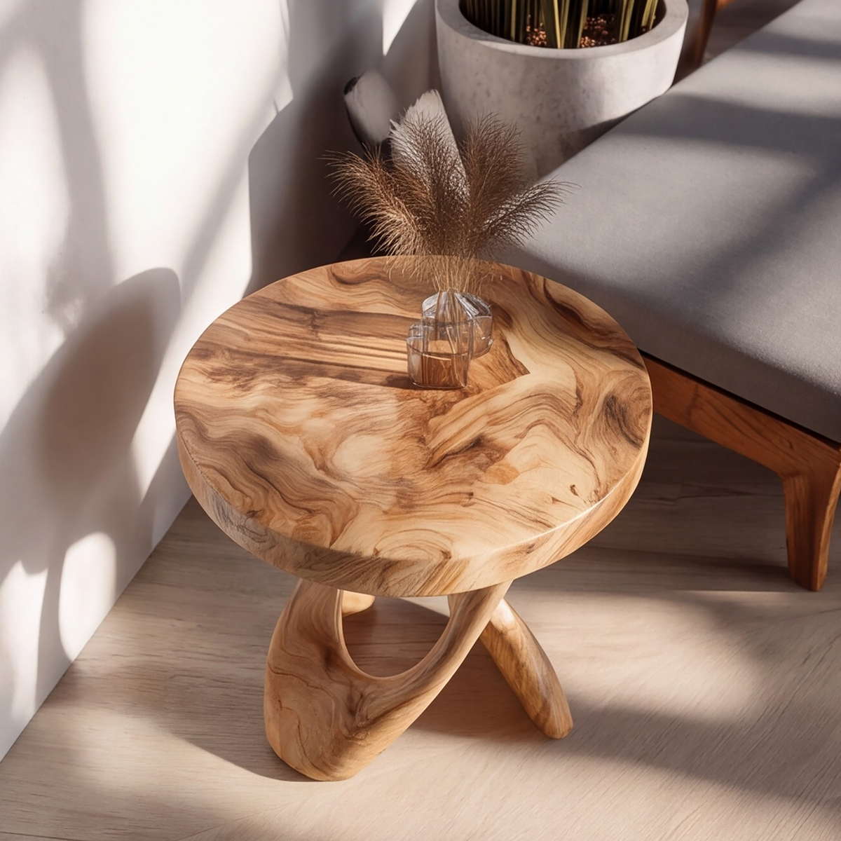 Helixcrest Sculpted Solid Wood Side Table - Timberustic Side Table