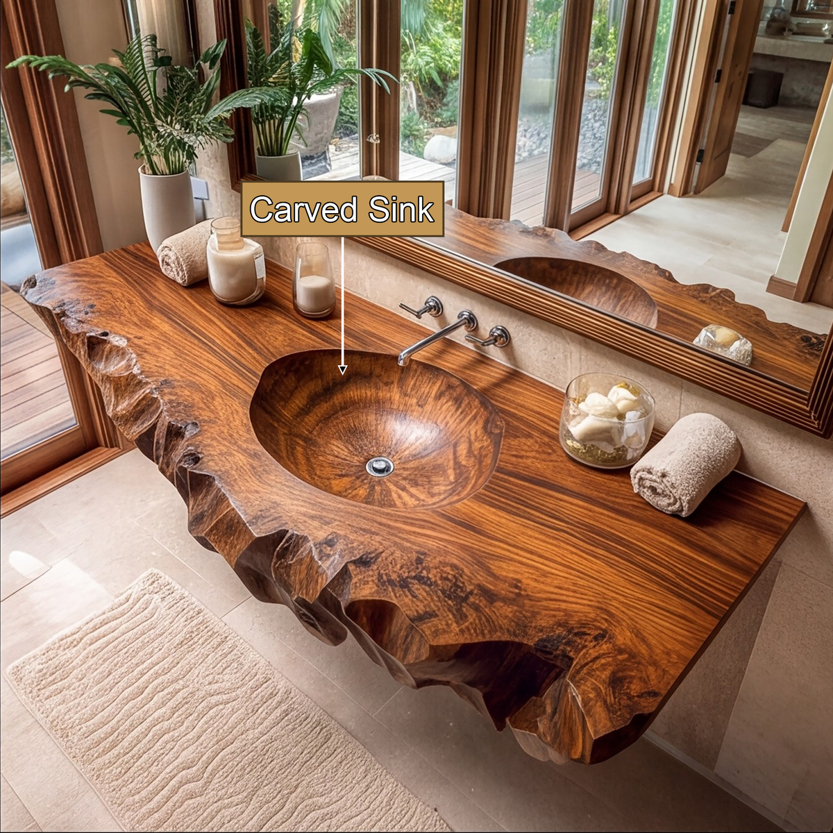 Kaelith Live Edge Solid Wood Floating Bathroom Vanity with Integrated Sink - Timberustic Floating Bathroom Vanity with Integrated Sink
