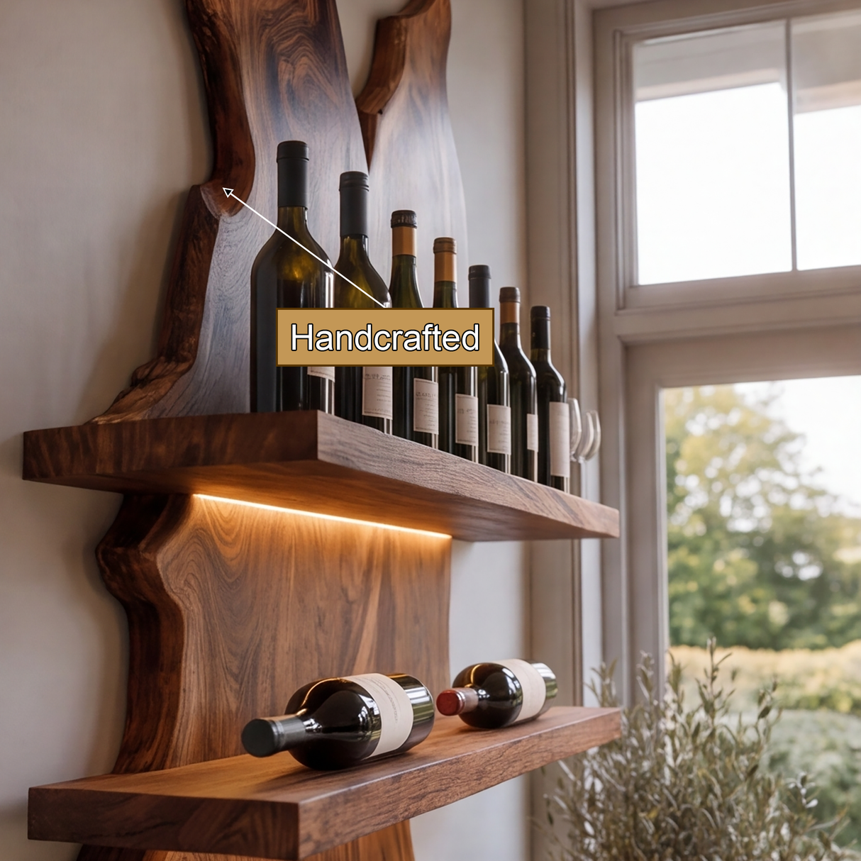 Kaelvorn Live Edge Solid Wood Floating Wine Shelf SPA825782