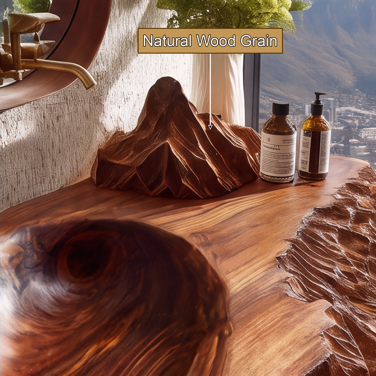 Kavros Sculptural Carved Solid Wood Floating Bathroom Vanity with Integrated Sink - Timberustic Floating Bathroom Vanity with Integrated Sink