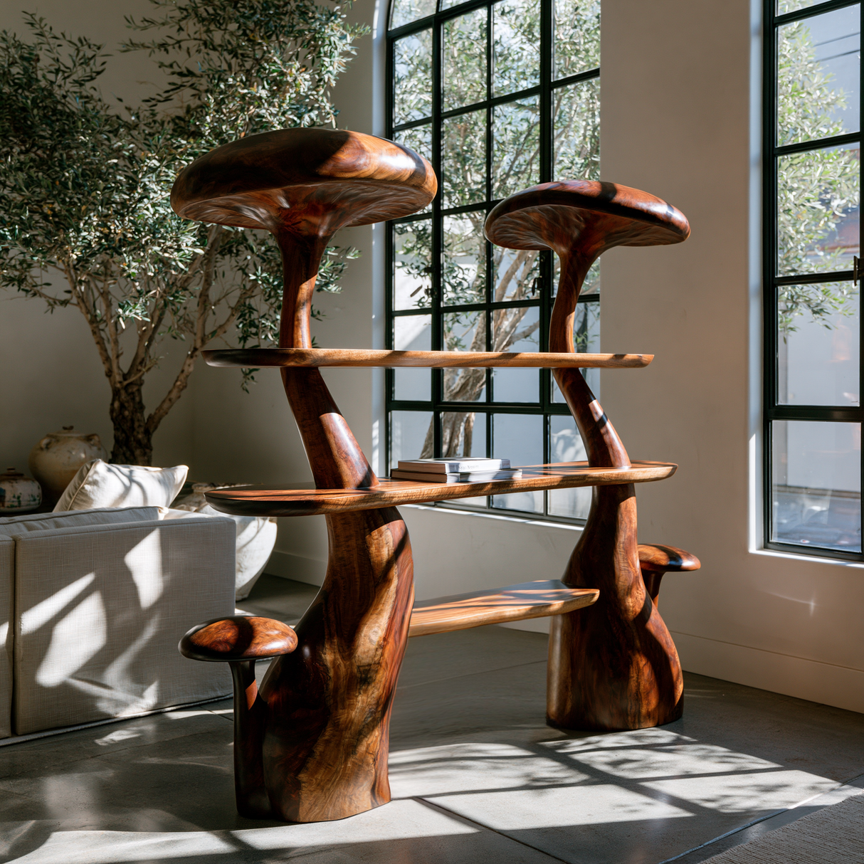 Mycelith Sculpted Solid Wood Mushroom Bookshelf