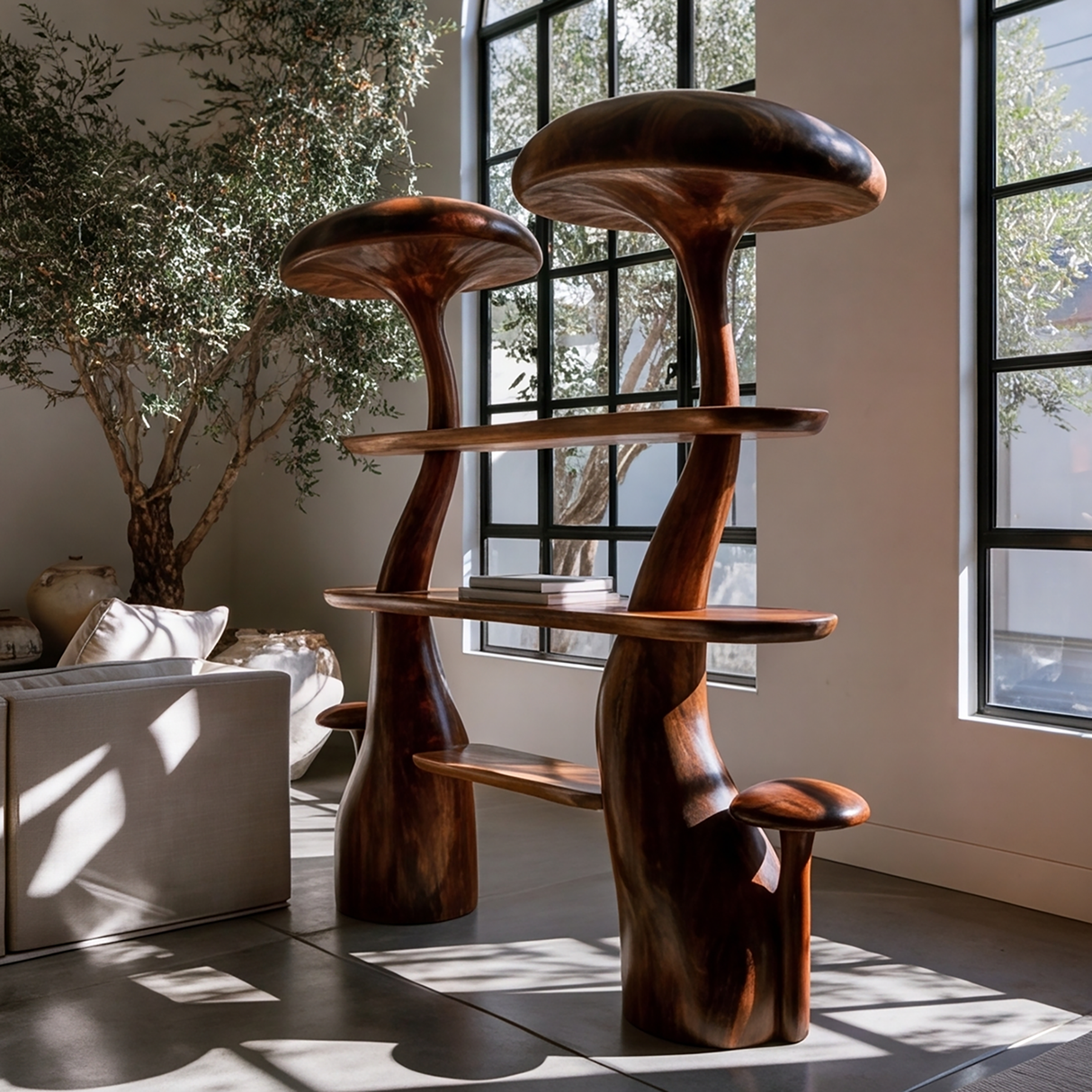 Mycelith Sculpted Solid Wood Mushroom Bookshelf