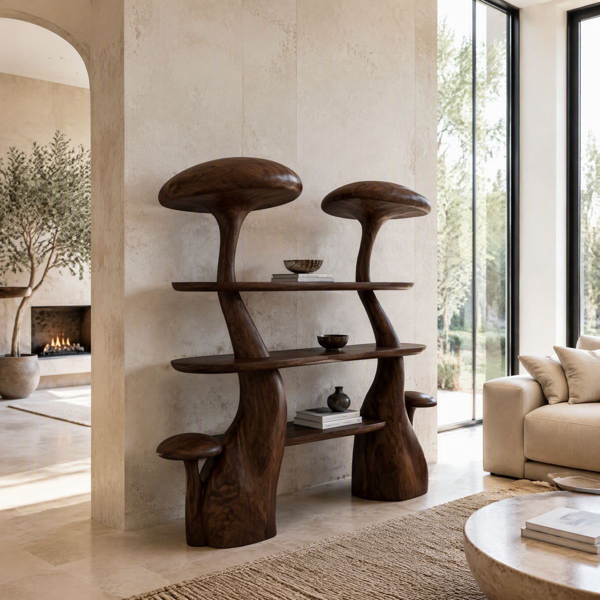 Mycelith Sculpted Solid Wood Mushroom Bookshelf