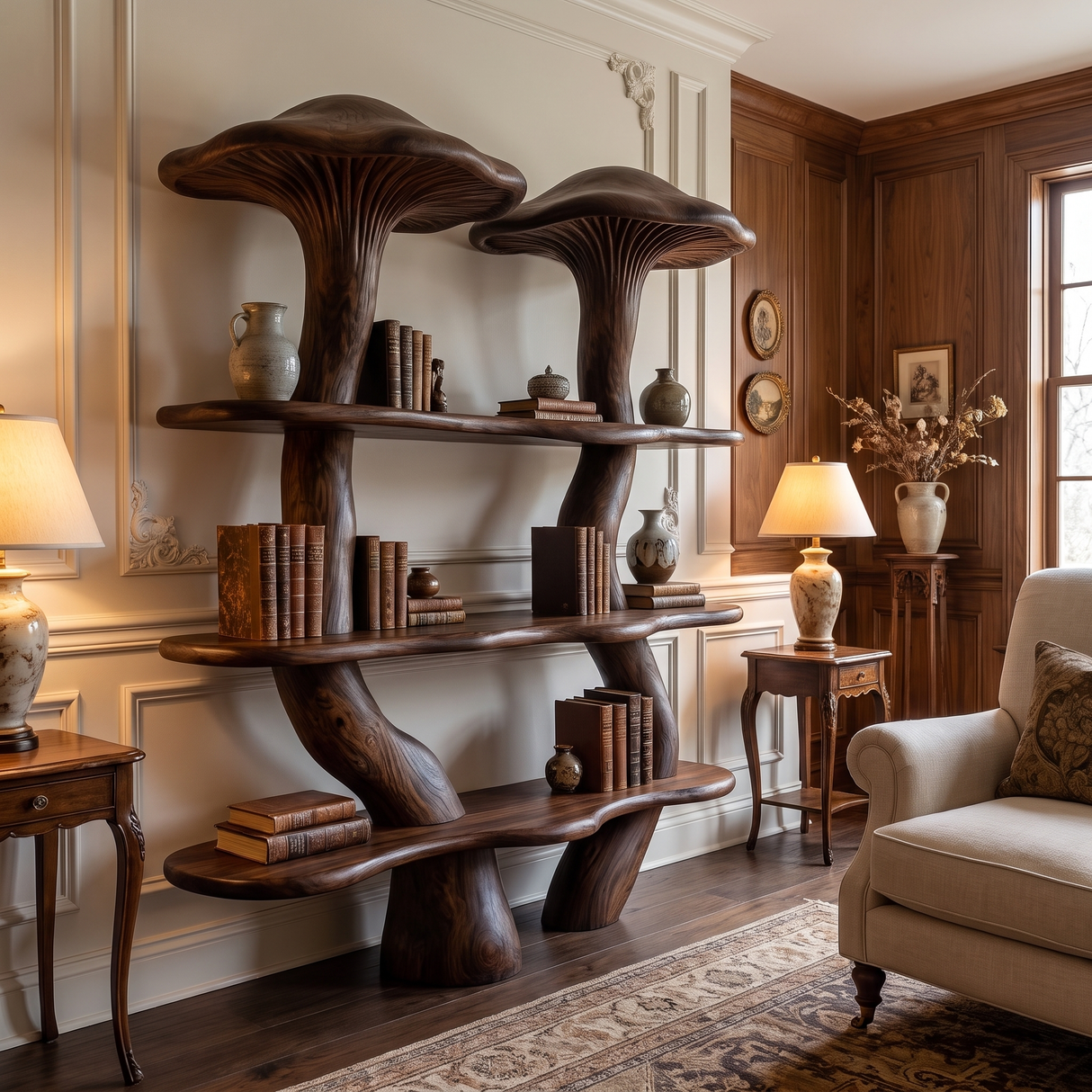 Myravon Sculpted Solid Wood Mushroom Bookshelf
