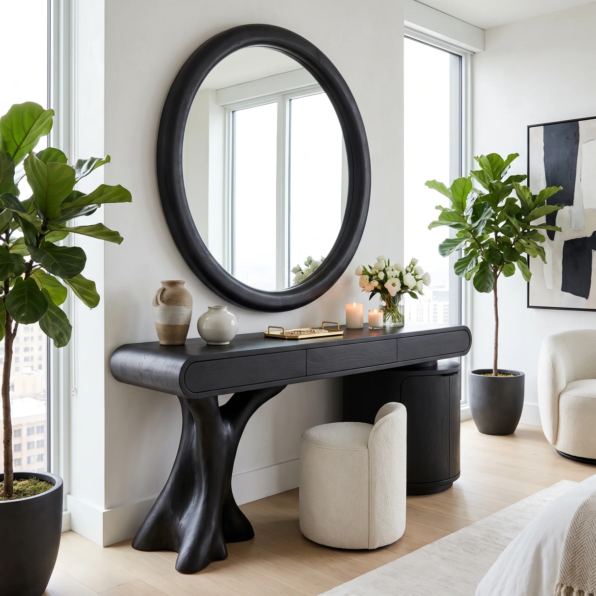 Noctara Handcrafted Solid Wood Cosmetic Table