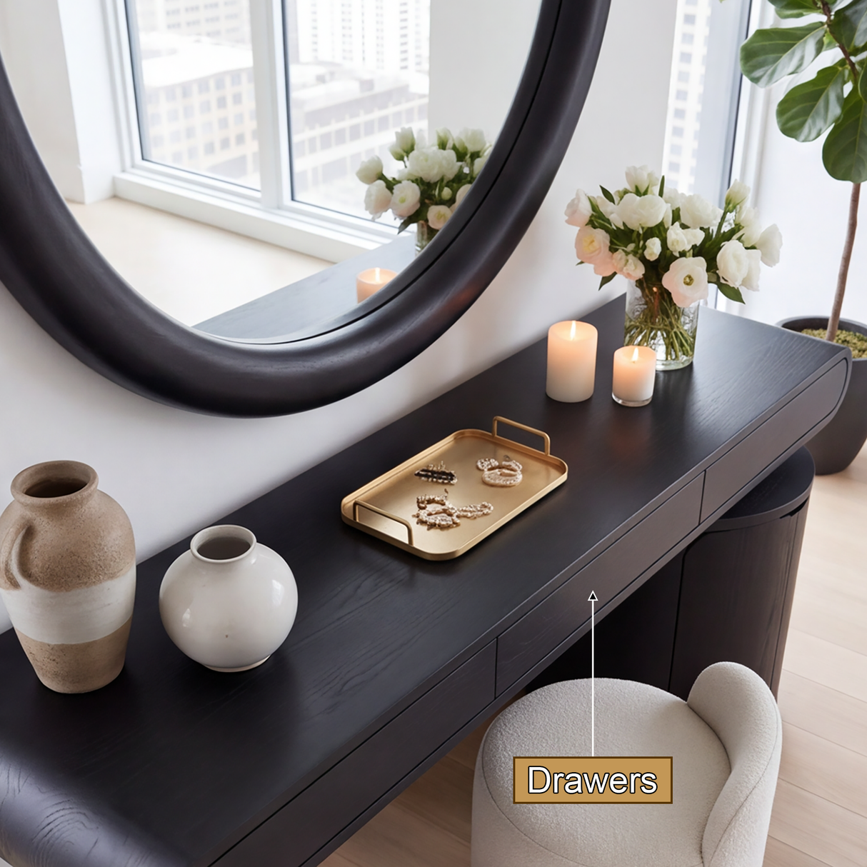 Noctara Handcrafted Solid Wood Cosmetic Table
