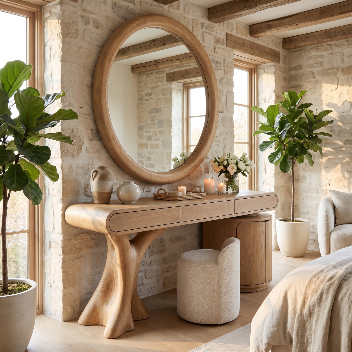 Noctara Handcrafted Solid Wood Cosmetic Table