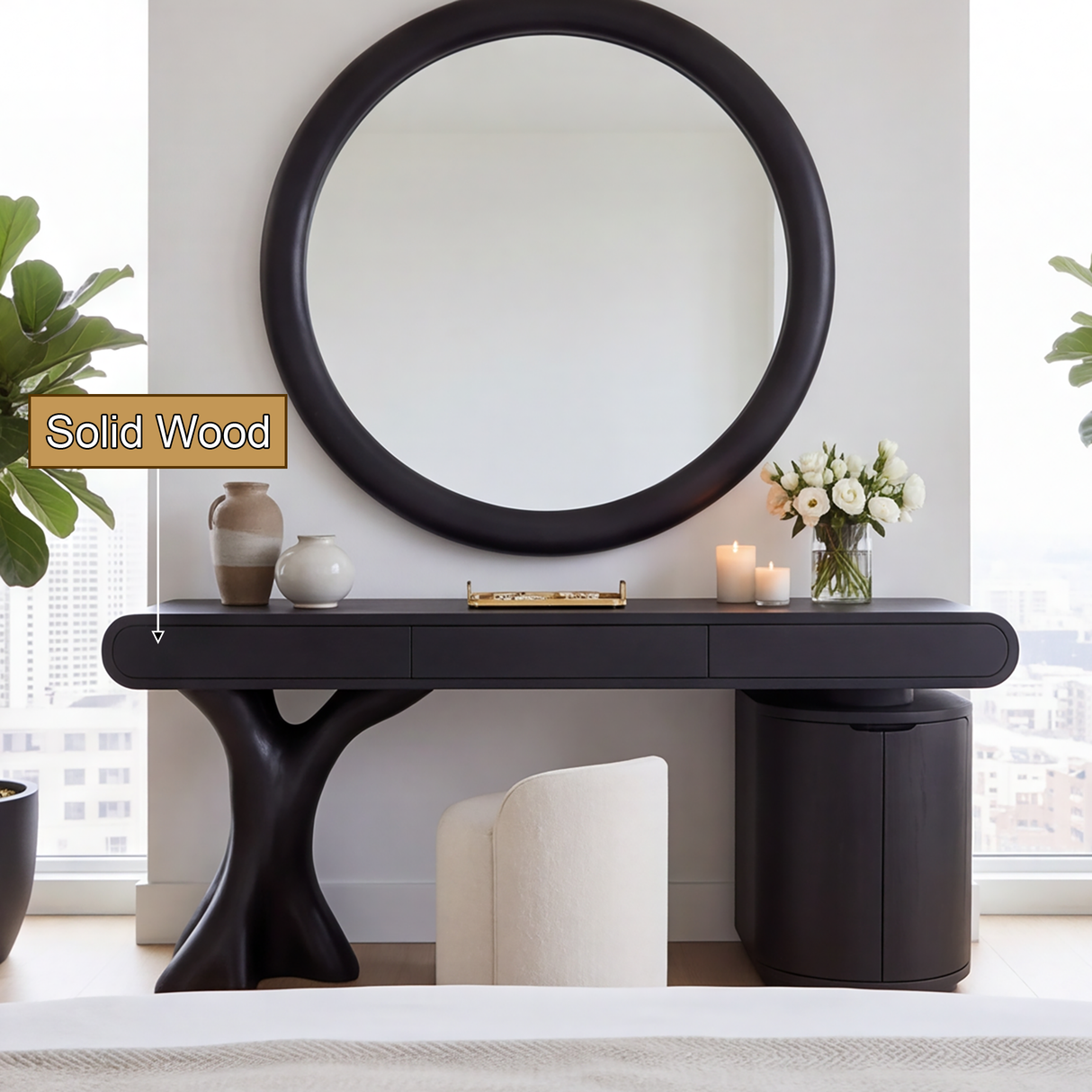 Noctara Handcrafted Solid Wood Cosmetic Table