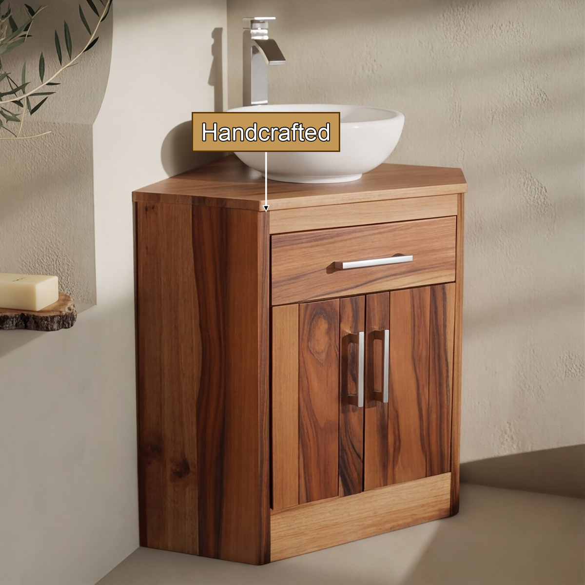 Nora Organic Modern Solid Wood Corner Bathroom Vanity - Timberustic Corner Bathroom Vanity