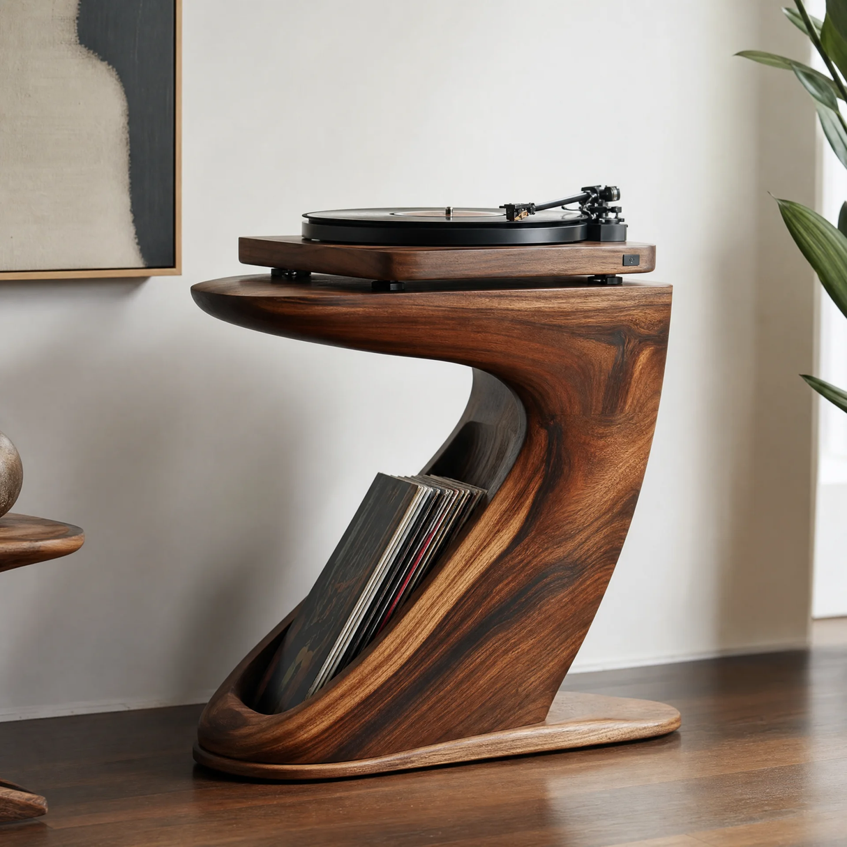 Orivane Handcrafted Solid Wood Record Player Stand - Timberustic Record Player Stand With Storage