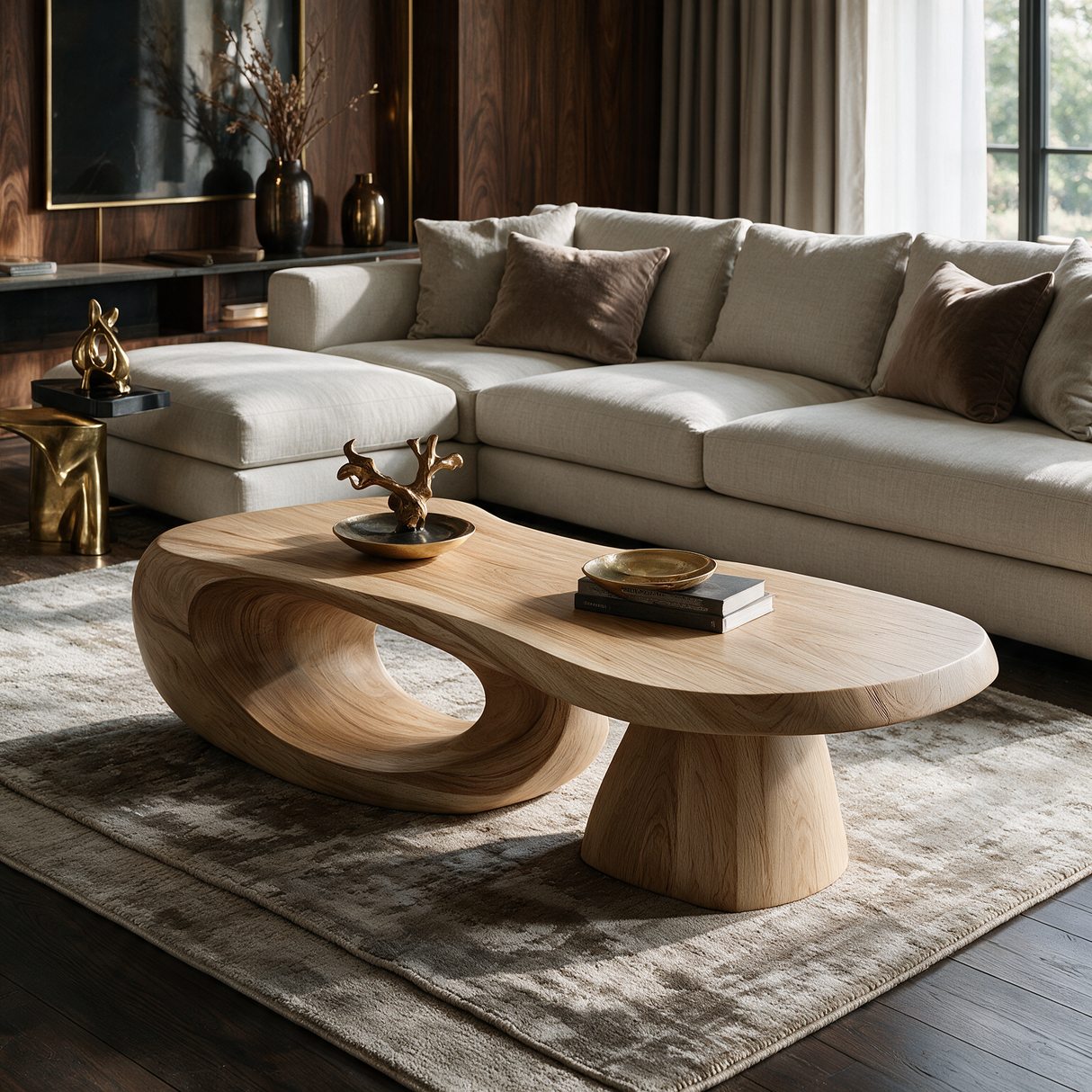 Orivane Sculpted Solid Wood Coffee Table Natural Oak - TimbeRustic Coffee Table