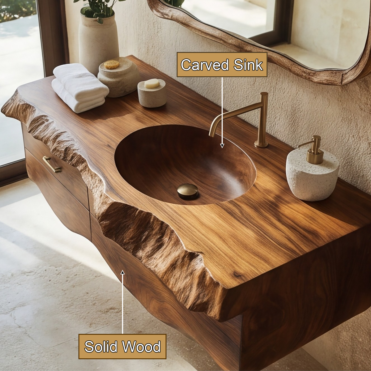 Oriven Sculpted Solid Wood Floating Bathroom Vanity with Drawers - Timberustic Floating Bathroom Vanity With Drawers