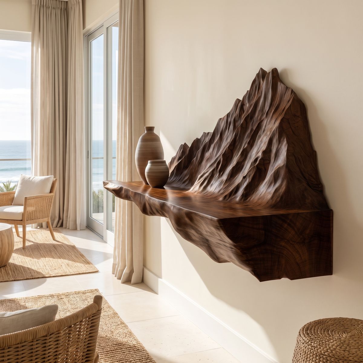 Orlune Sculpted Solid Wood Mountain Floating Shelf SPA564532