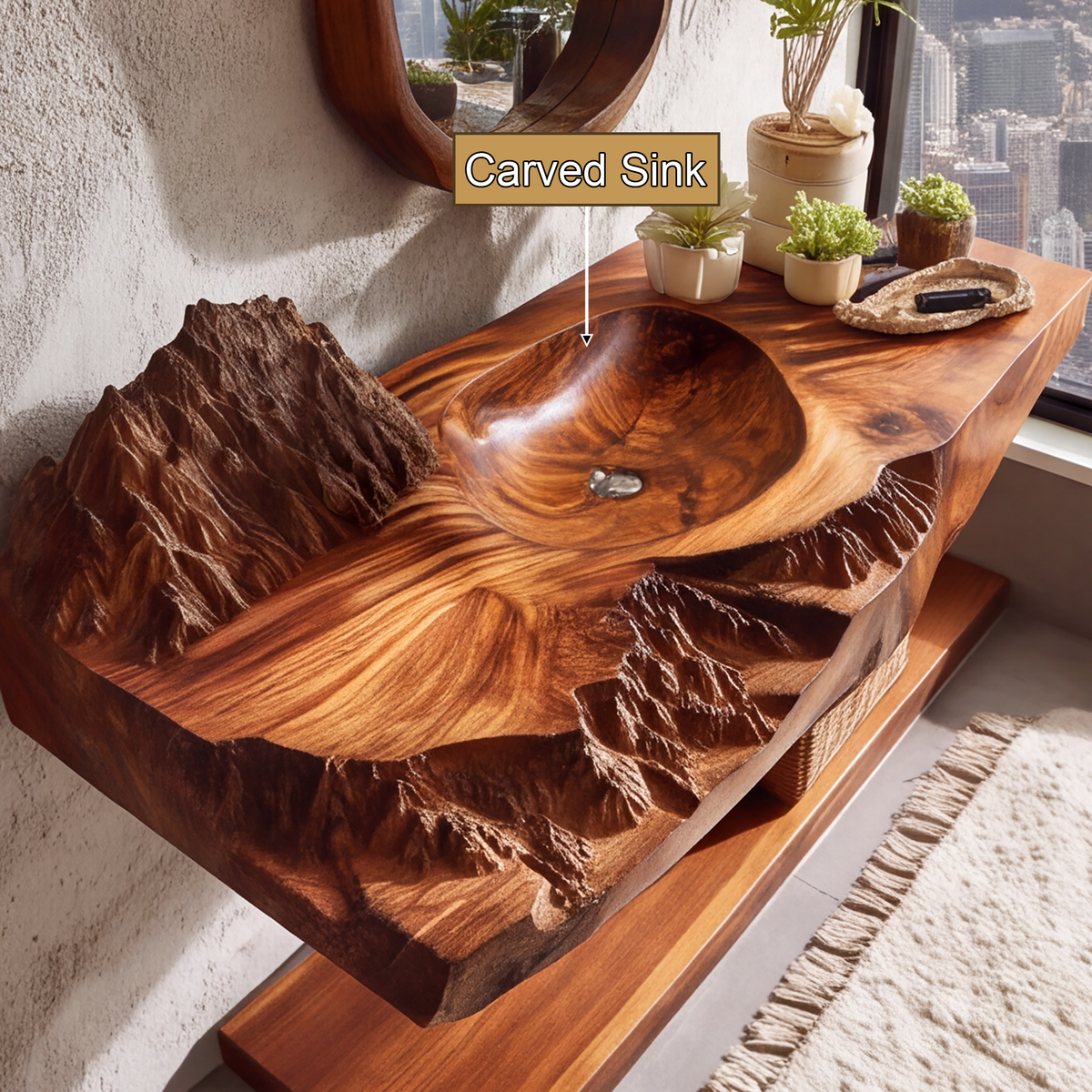 Zavion Textured Carved Solid Wood Floating Bathroom Vanity with Integrated Sink - Timberustic Floating Bathroom Vanity with Integrated Sink