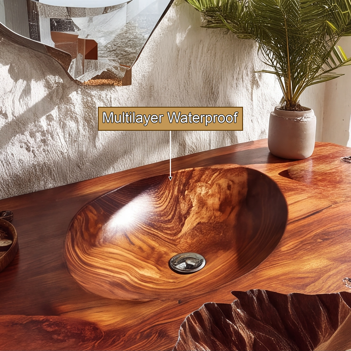 Orvath Sculpted Live Edge Solid Wood Floating Bathroom Vanity with Integrated Sink - Timberustic Floating Bathroom Vanity with Integrated Sink