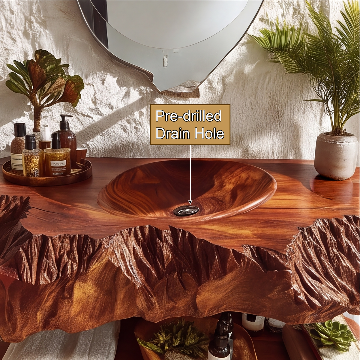 Orvath Sculpted Live Edge Solid Wood Floating Bathroom Vanity with Integrated Sink - Timberustic Floating Bathroom Vanity with Integrated Sink
