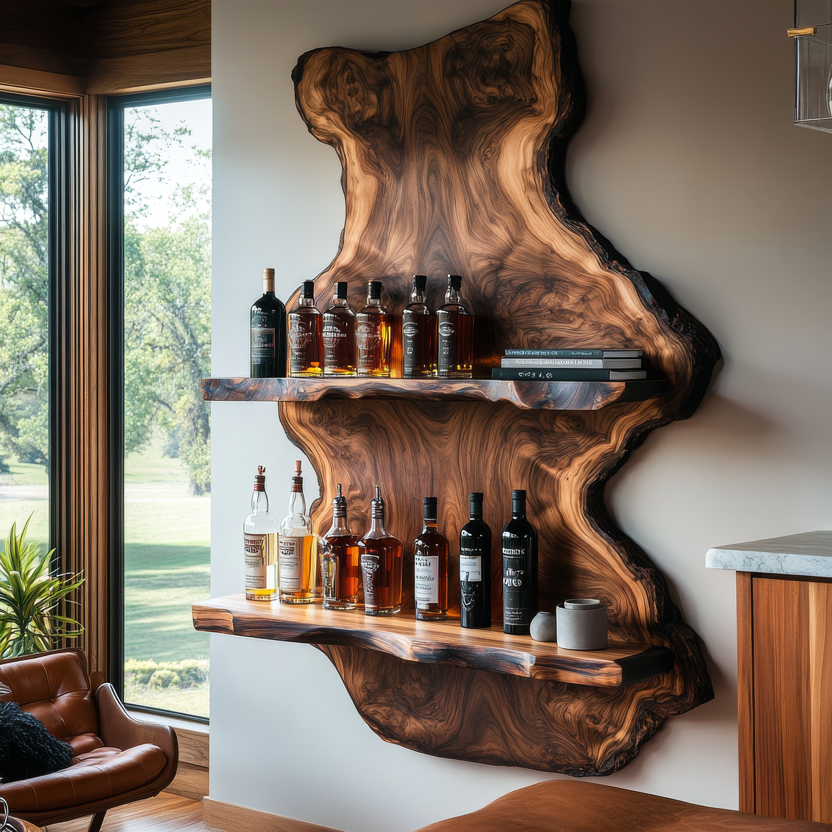 Ravello Live Edge Solid Wood Floating Wine Shelf